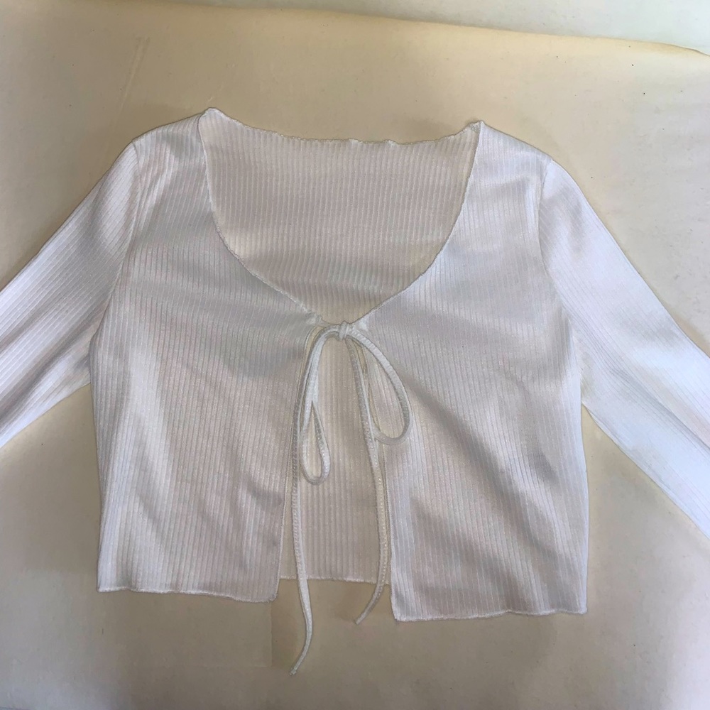 🔆 Trendy white ribbed tie front top - Picture 2 of 3